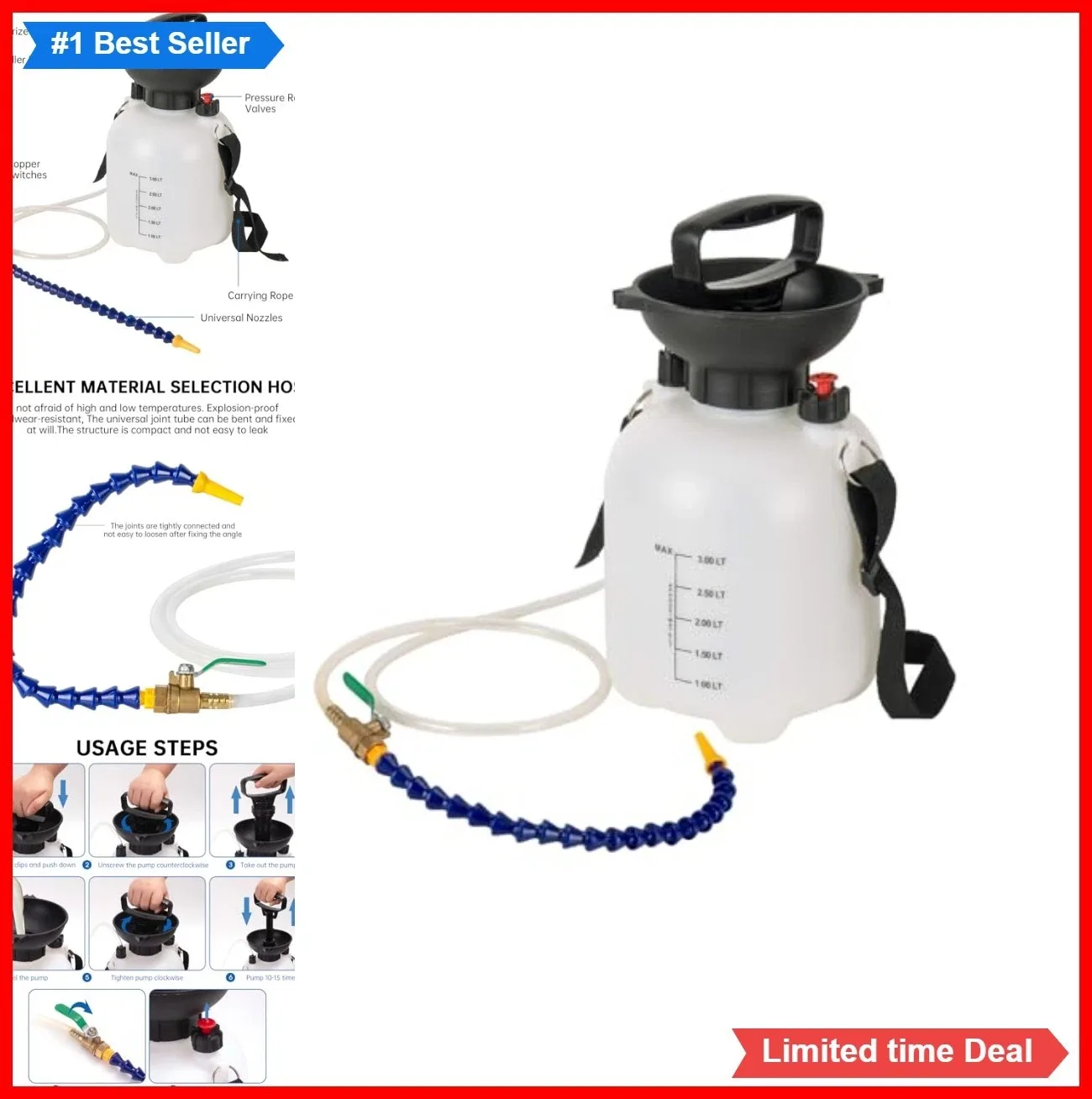 Manual Transmission Fluid Pump 3L HDPE Reservoir Brass Valve Flexible Hose