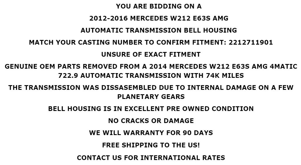 2012-2016 Mercedes W212 E63S AMG Bell Housing 722.9 — 2212711901 image 2