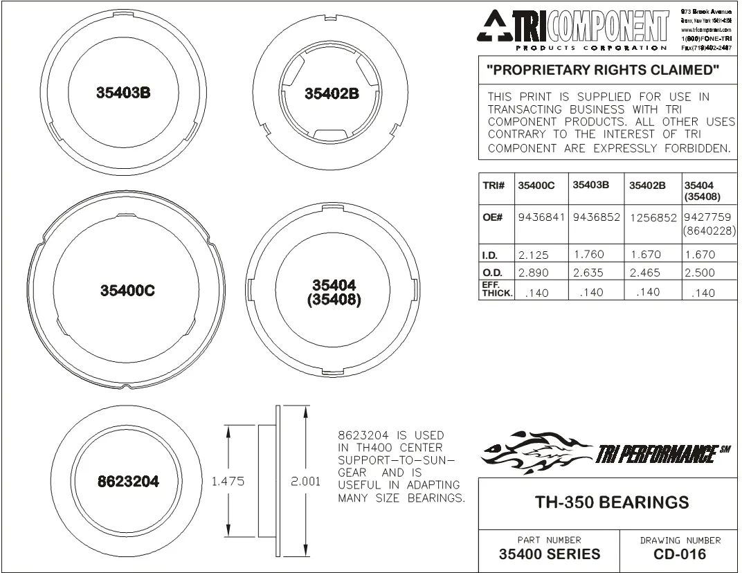 8623204 Torque Converter Bearing Race for GM TH350/TH400 - Tri Component
