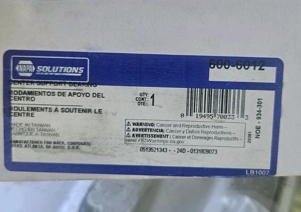 NAPA Center Support Bearing MPN 600-6012 (OE 934-301)