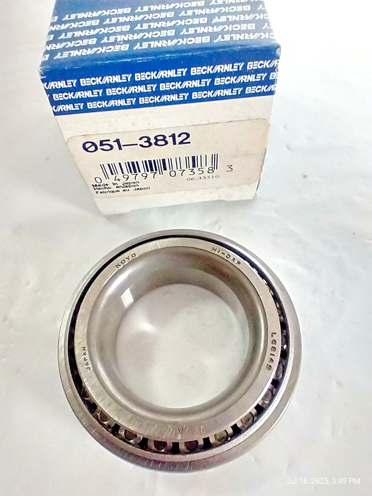Beck/Arnley 051-3812 Wheel Bearing Front/Rear Inner (Made in Japan) image 3