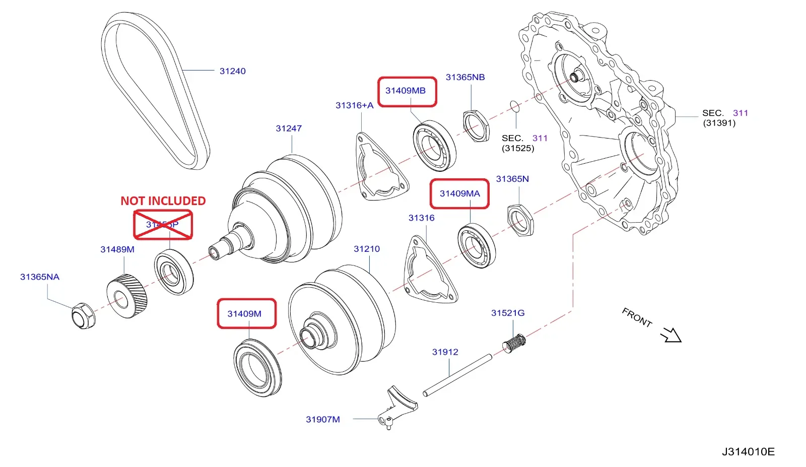 Nissan JF011E Transmission Pulley Bearings Set for RE0F10A (CVT2/CVT2M) image 2