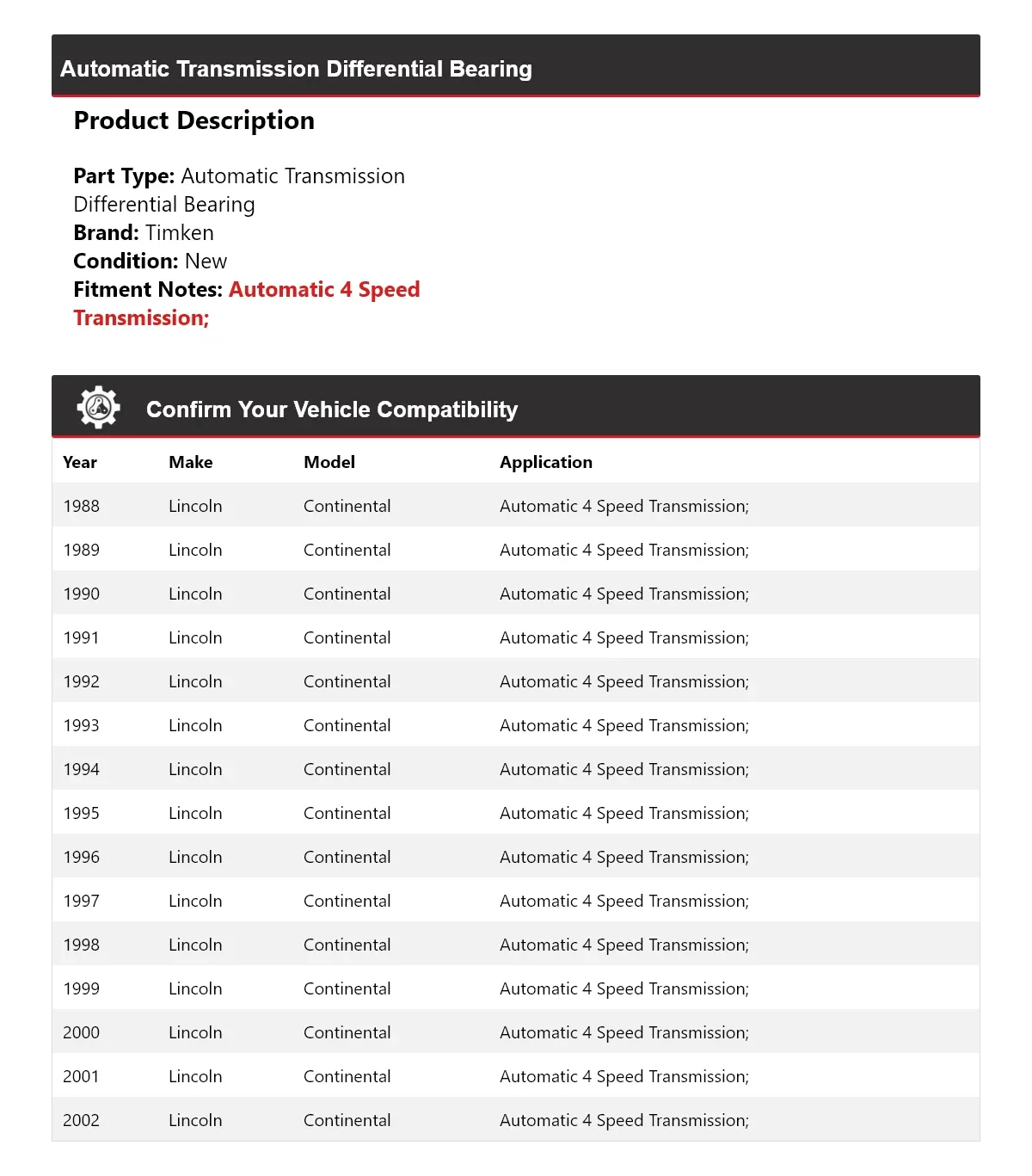 1988-2002 Lincoln Continental Automatic Transmission Differential Bearing Timken 476JV72 image 2