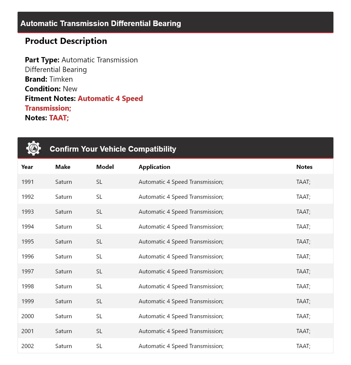 1991-2002 Saturn SL Automatic Transmission Differential Bearing Timken 528CC48 image 2