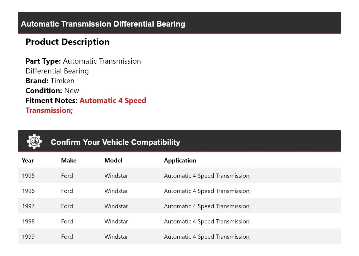 1995-1999 Ford Windstar Automatic Transmission Differential Bearing Timken 365UH96 image 2