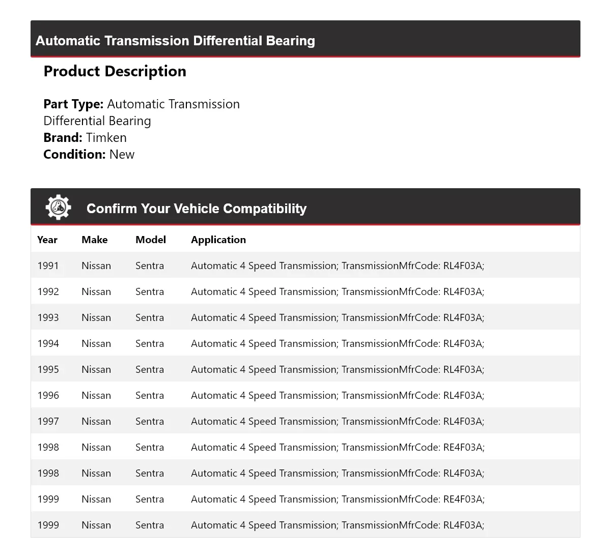 1991-1999 Nissan Sentra Automatic Transmission Differential Bearing Timken 647MD25 image 2