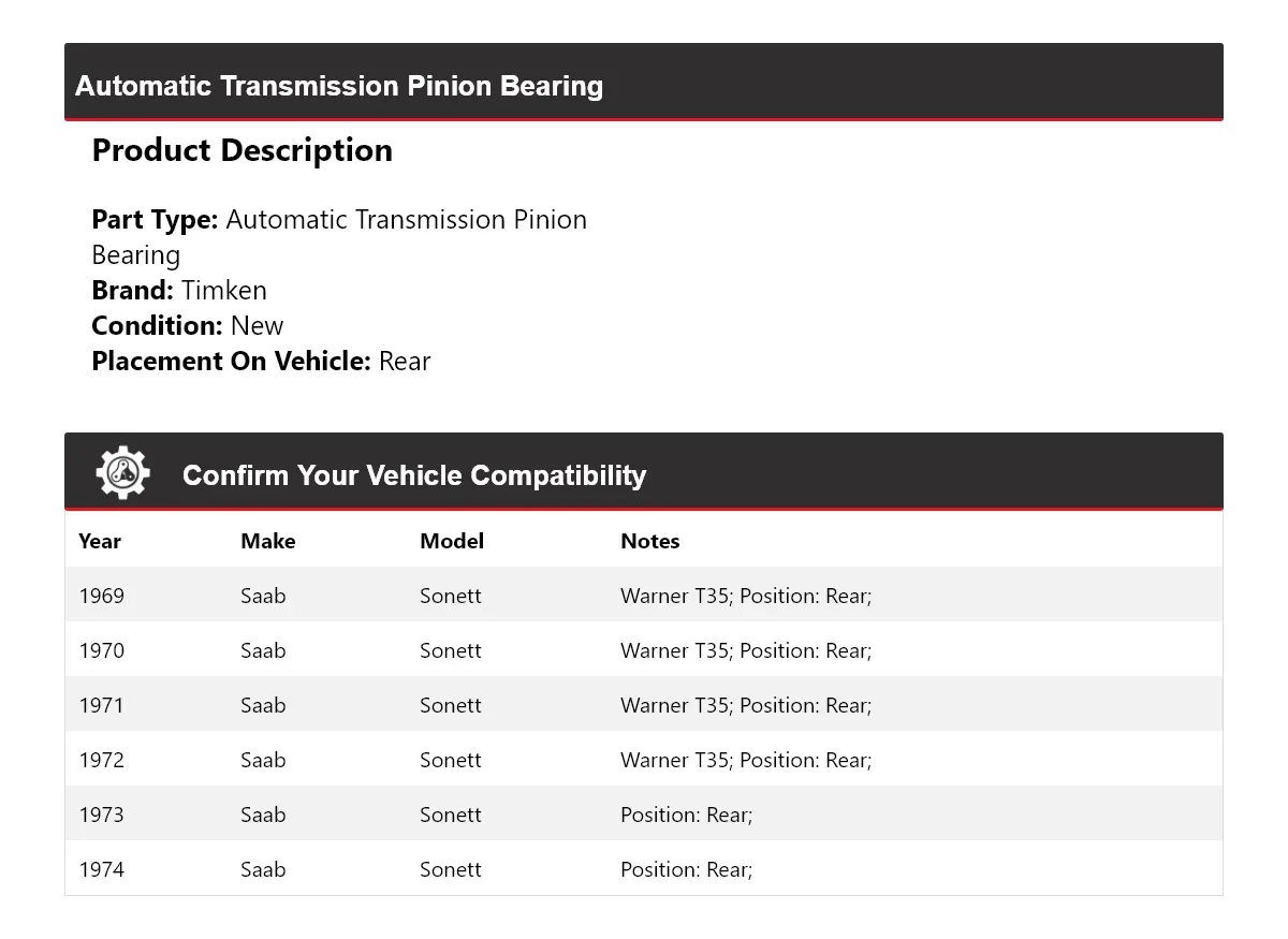 1969-1974 Saab Sonett Automatic Transmission Pinion Bearing Timken 475HV94 image 2