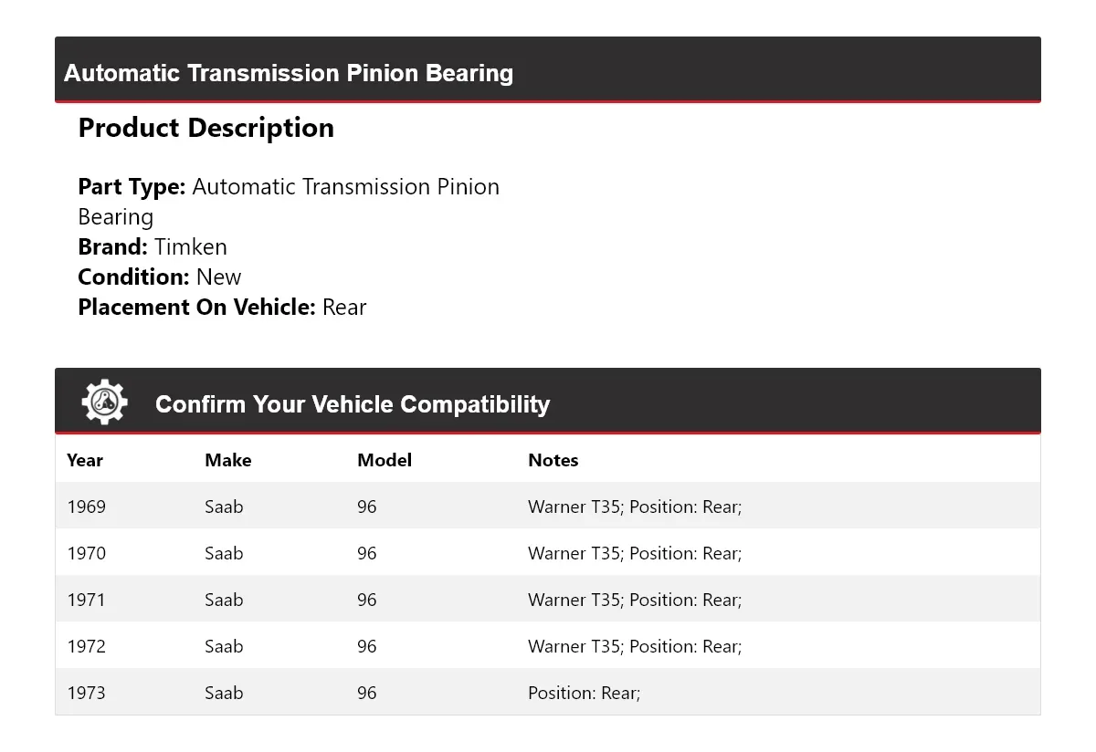 1969-1973 Saab 96 Automatic Transmission Rear Pinion Bearing Timken 907IV38 image 2