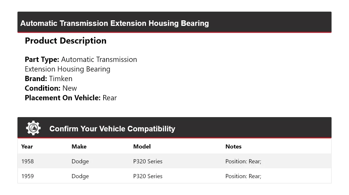 1958-1959 Dodge P320 Automatic Transmission Extension Housing Bearing Timken 421ZG91 image 2
