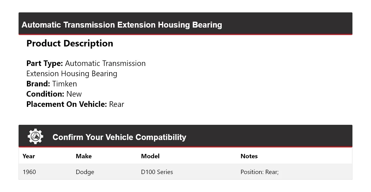 1960 Dodge D100 Series Automatic Transmission Extension Housing Rear Bearing - Timken 765EK55 image 2