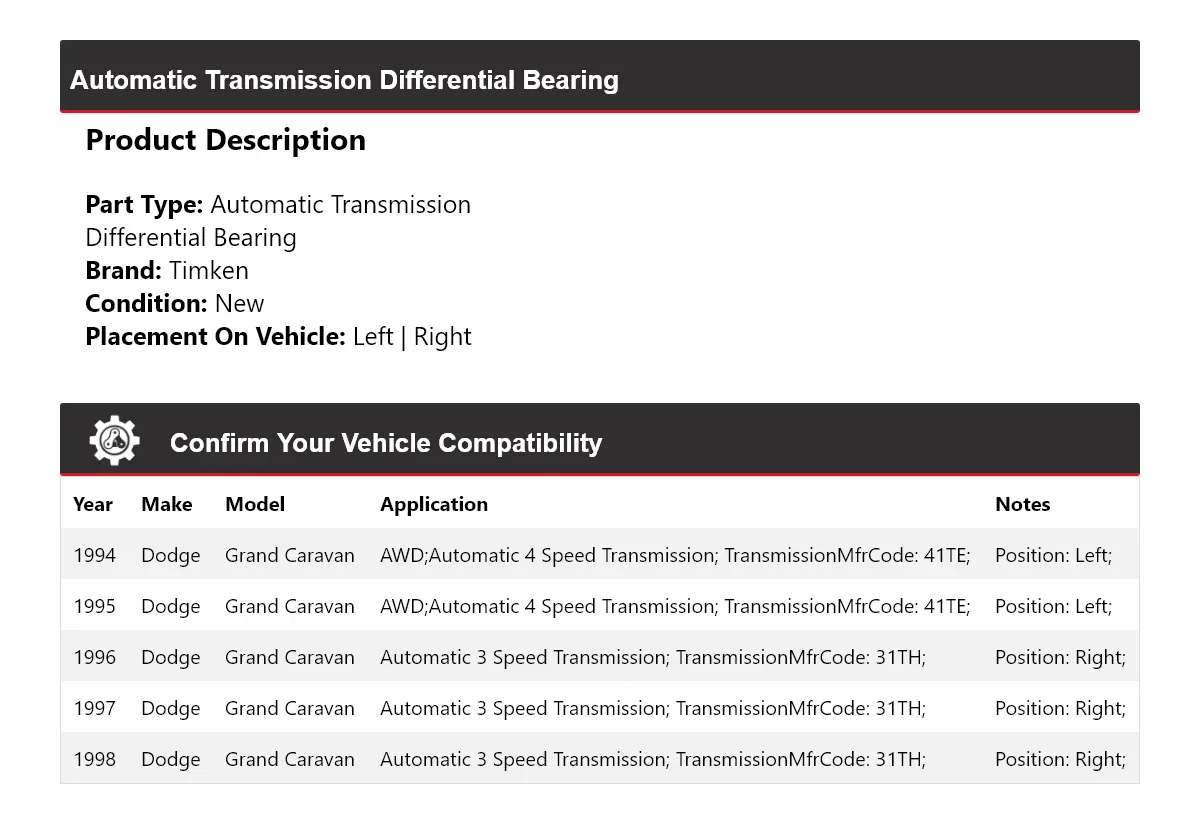 1994-1998 Dodge Grand Caravan Automatic Transmission Differential Bearing Timken 668MJ19 image 2