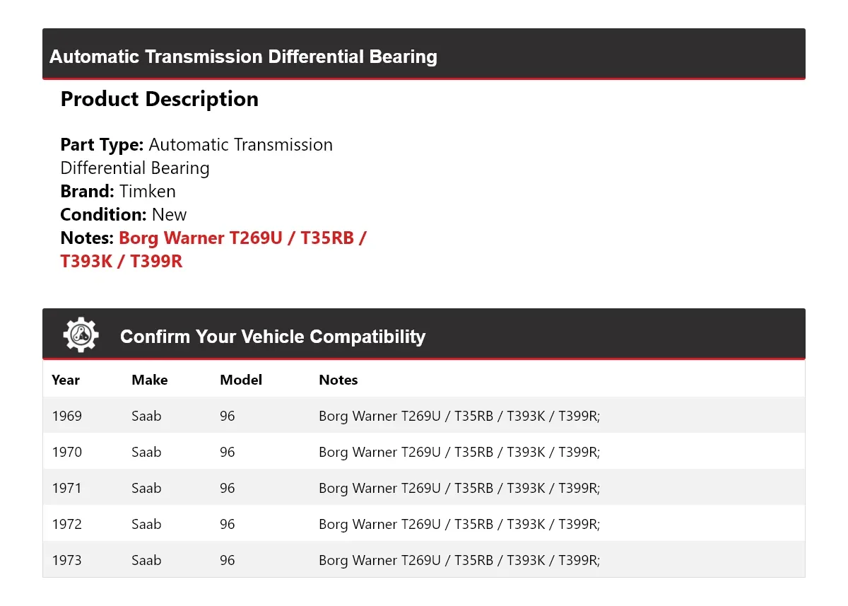 1969-1973 Saab 96 Automatic Transmission Differential Bearing Timken 395DZ66 image 2