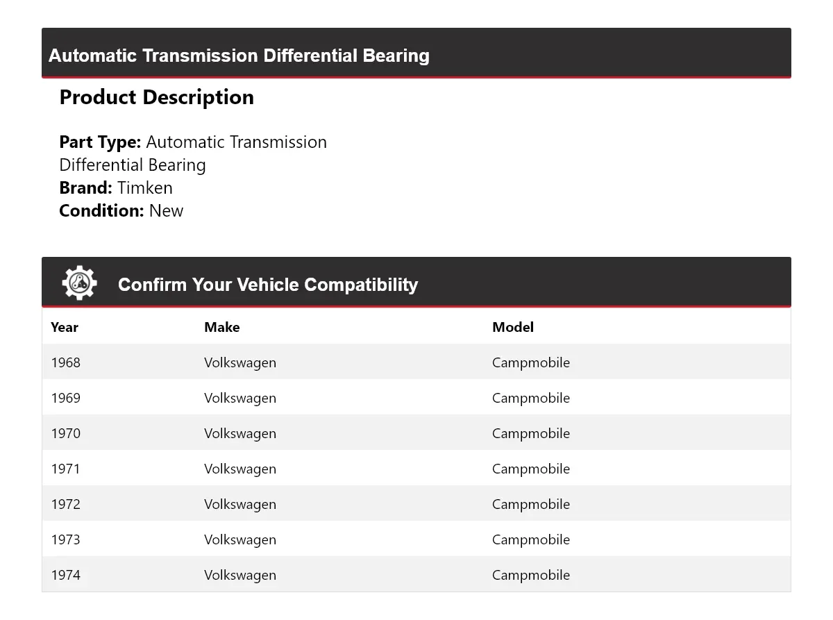 1968-1974 Volkswagen Campmobile Automatic Transmission Differential Bearing Timken 853EM41 image 2