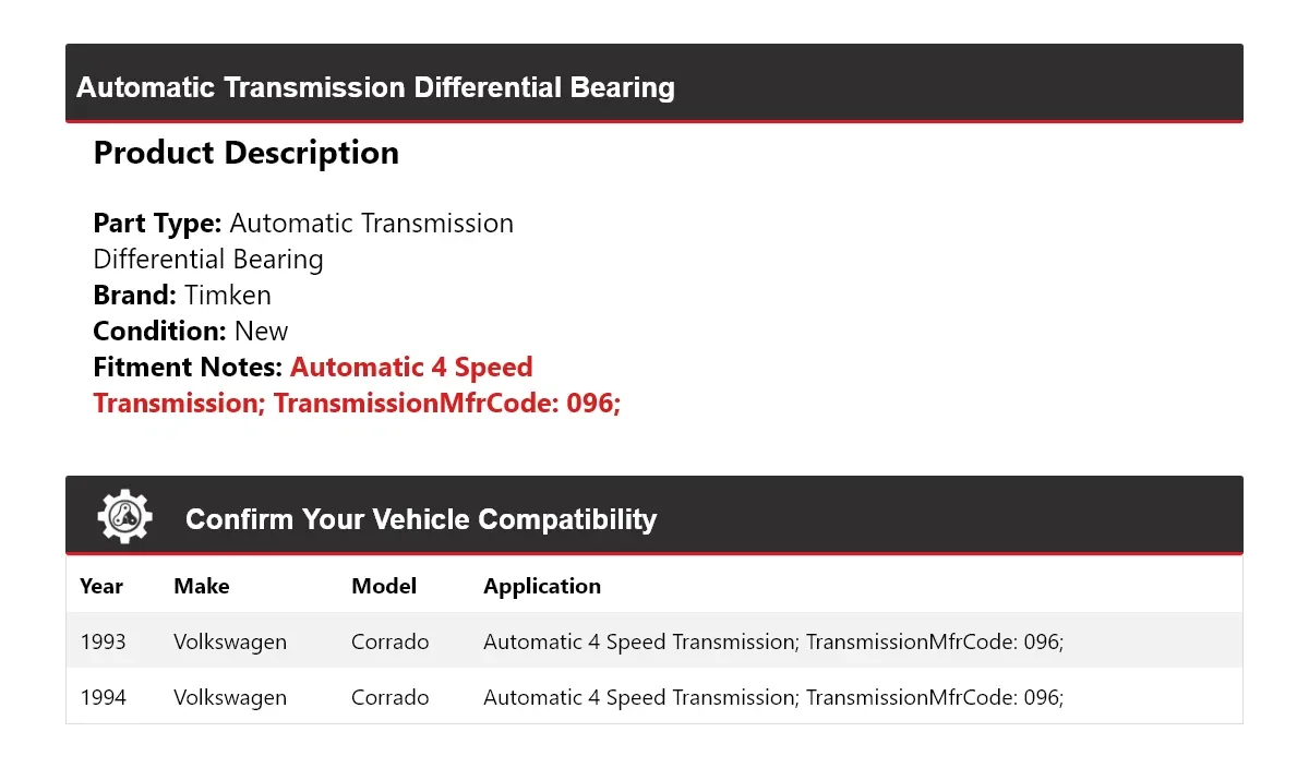 1993-1994 Volkswagen Corrado Automatic Transmission Differential Bearing Timken 946VU62 image 2