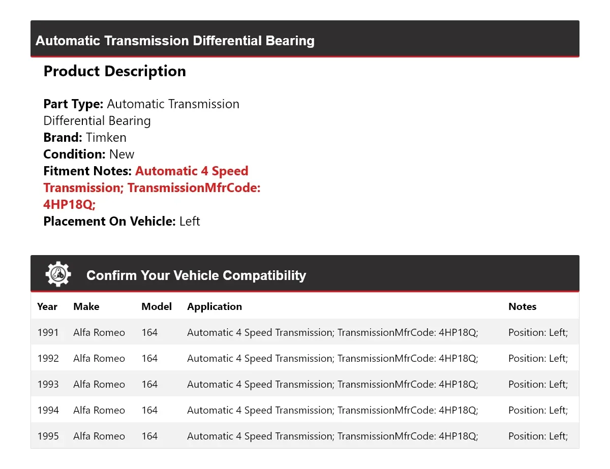 1991-1995 Alfa Romeo 164 Automatic Transmission Differential Bearing Timken 554CE91 image 2