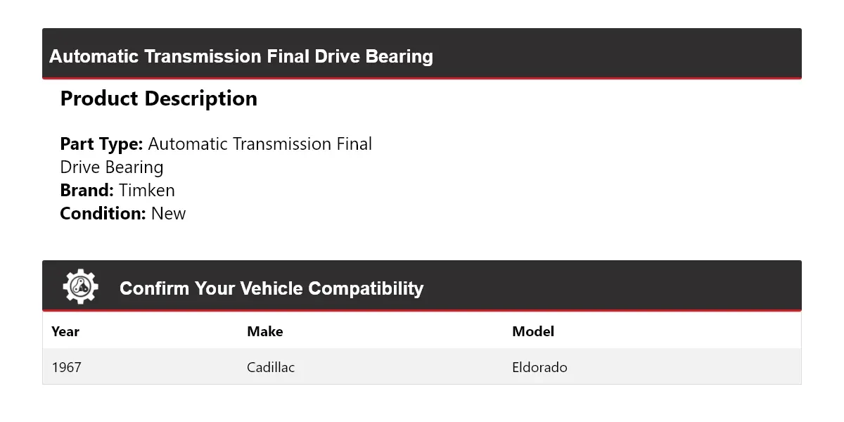 For 1967 Cadillac Eldorado Automatic Transmission Final Drive Bearing Timken image 2