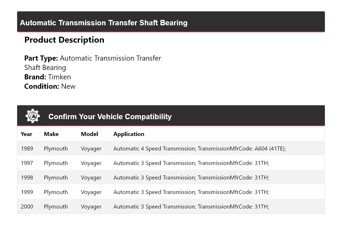 1989, 1997-2000 Plymouth Voyager Automatic Transmission Transfer Shaft Bearing - Timken 908DZ70 image 2