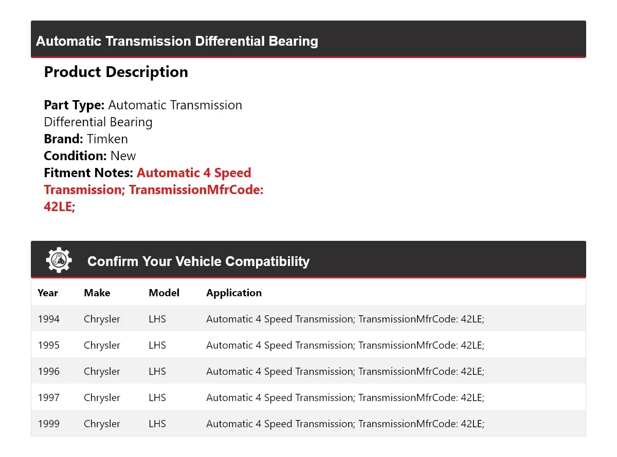 1994-1997, 1999 Chrysler LHS Automatic Transmission Differential Bearing Timken 571YB90 image 2
