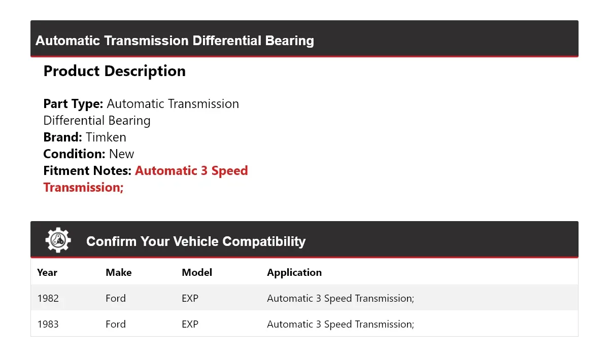 1982-1983 Ford EXP Automatic Transmission Differential Bearing Timken 861EC04 image 2