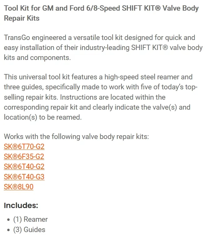 TransGo AFL-G2-TK Reamer & Guides for Ford/GM 6-SPD FWD Valve Body Repair image 3