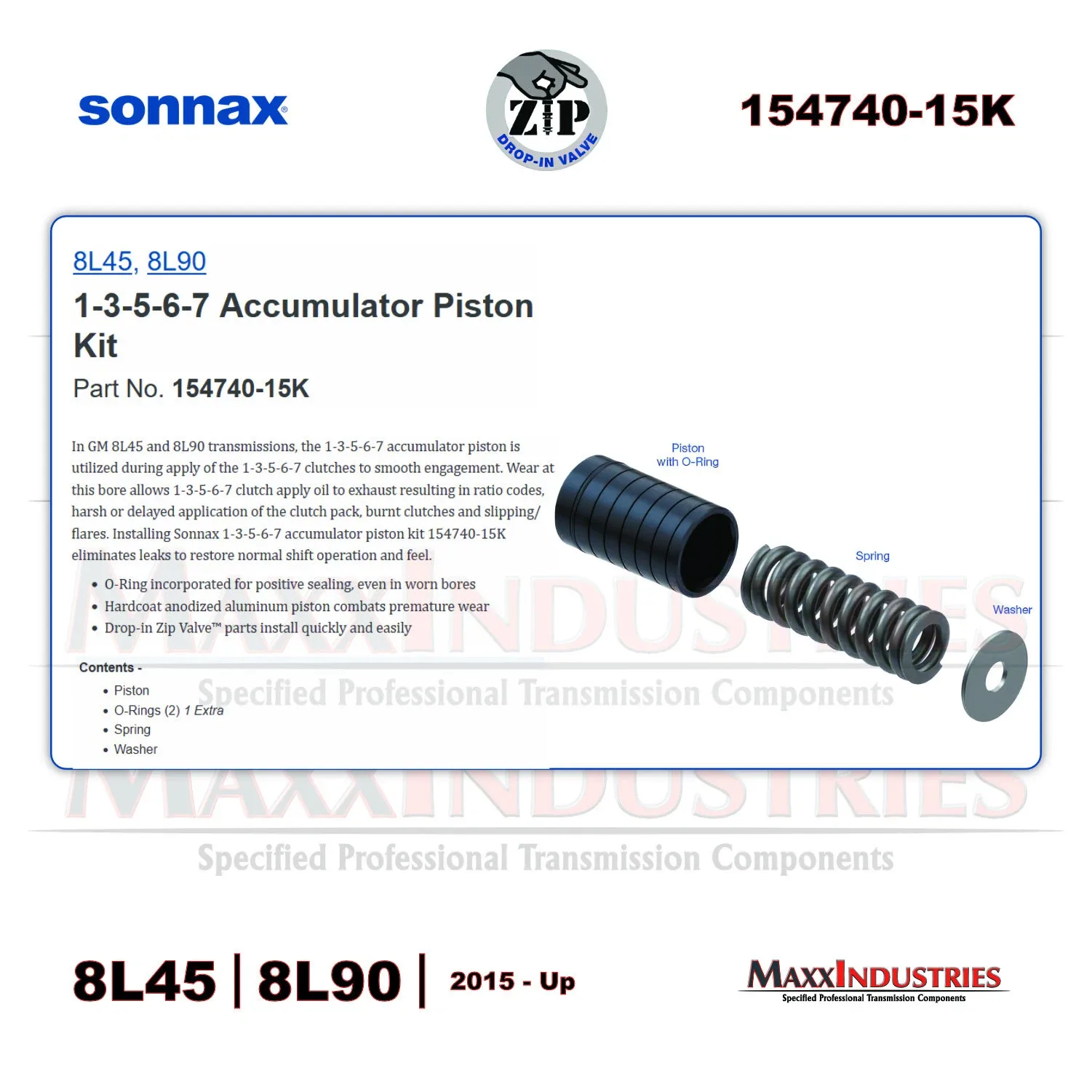 2015-up 8L45/8L90 Accumulator Piston Kit 154740-15K - Sonnax image 3