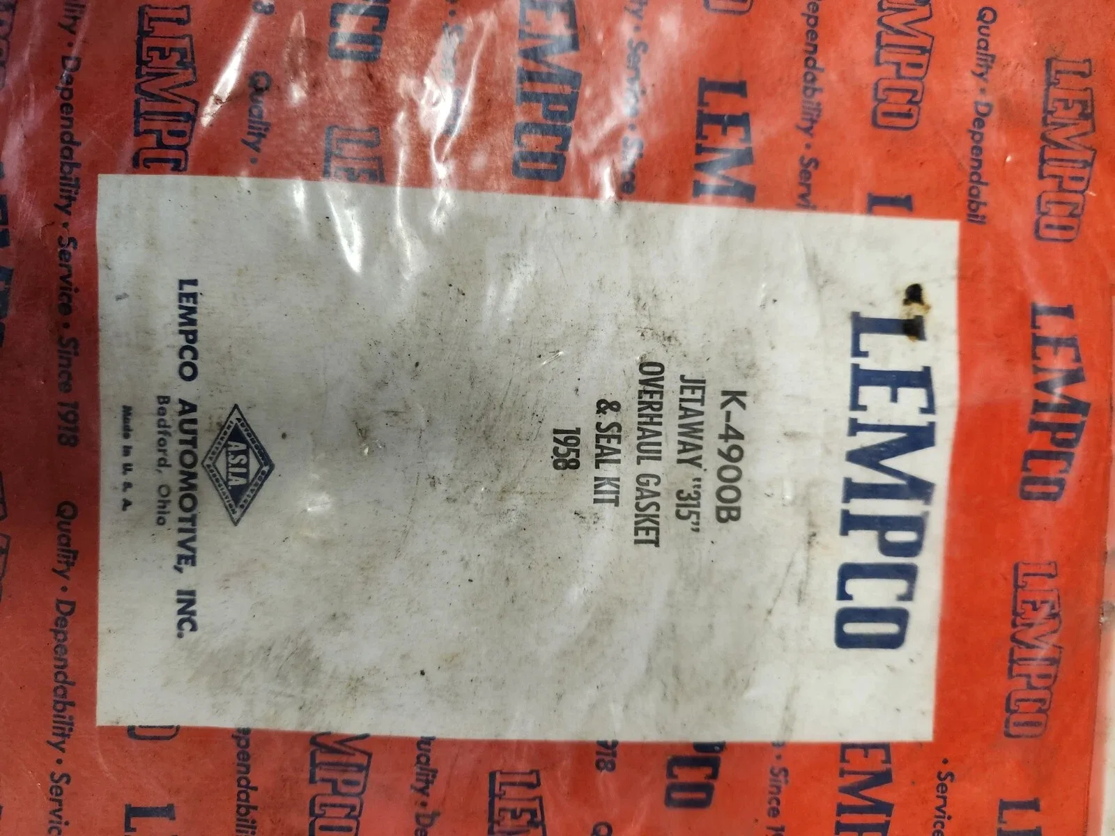 1958 Lempco Jetway 315 Overhaul Gasket & Seal Kit image 2