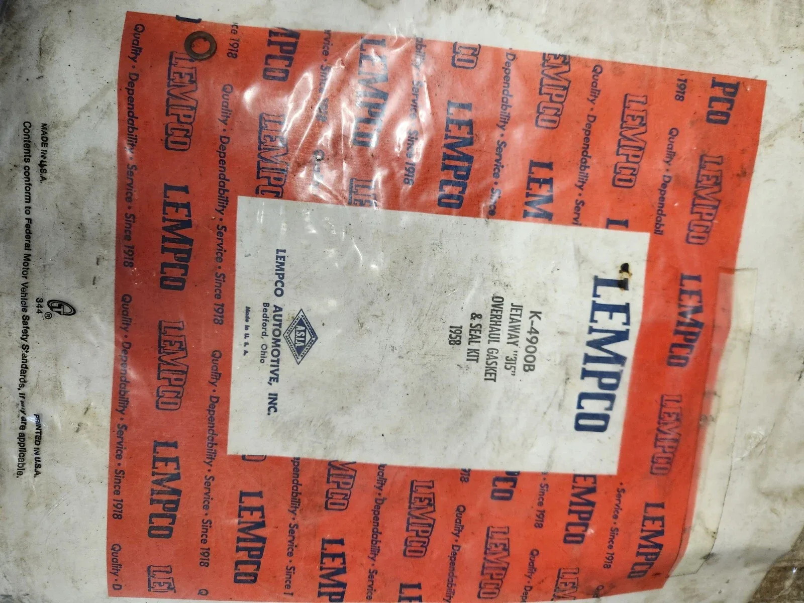 1958 Lempco Jetway 315 Overhaul Gasket & Seal Kit