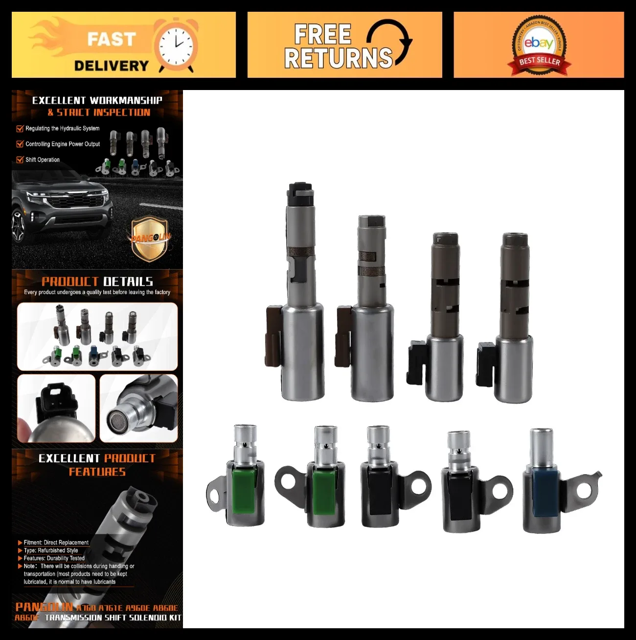 Transmission Shift Solenoid Valve Kit PAN-A760 A761E A960E AB60E AB60F for Tacoma, 4Runner, Tundra, Sequoia, Lexus 200