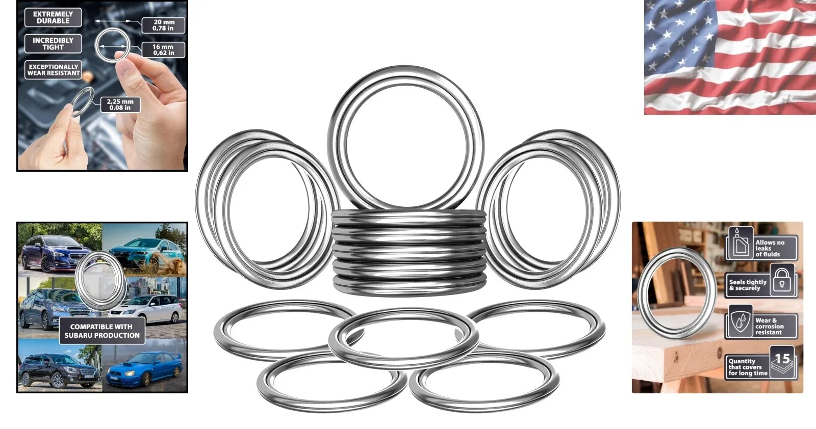 Subaru 16mm Transmission Drain Plug Gasket Kit — 15-Piece image 2
