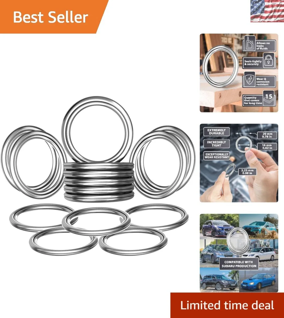 Subaru 16mm Transmission Drain Plug Gasket Kit — 15-Piece