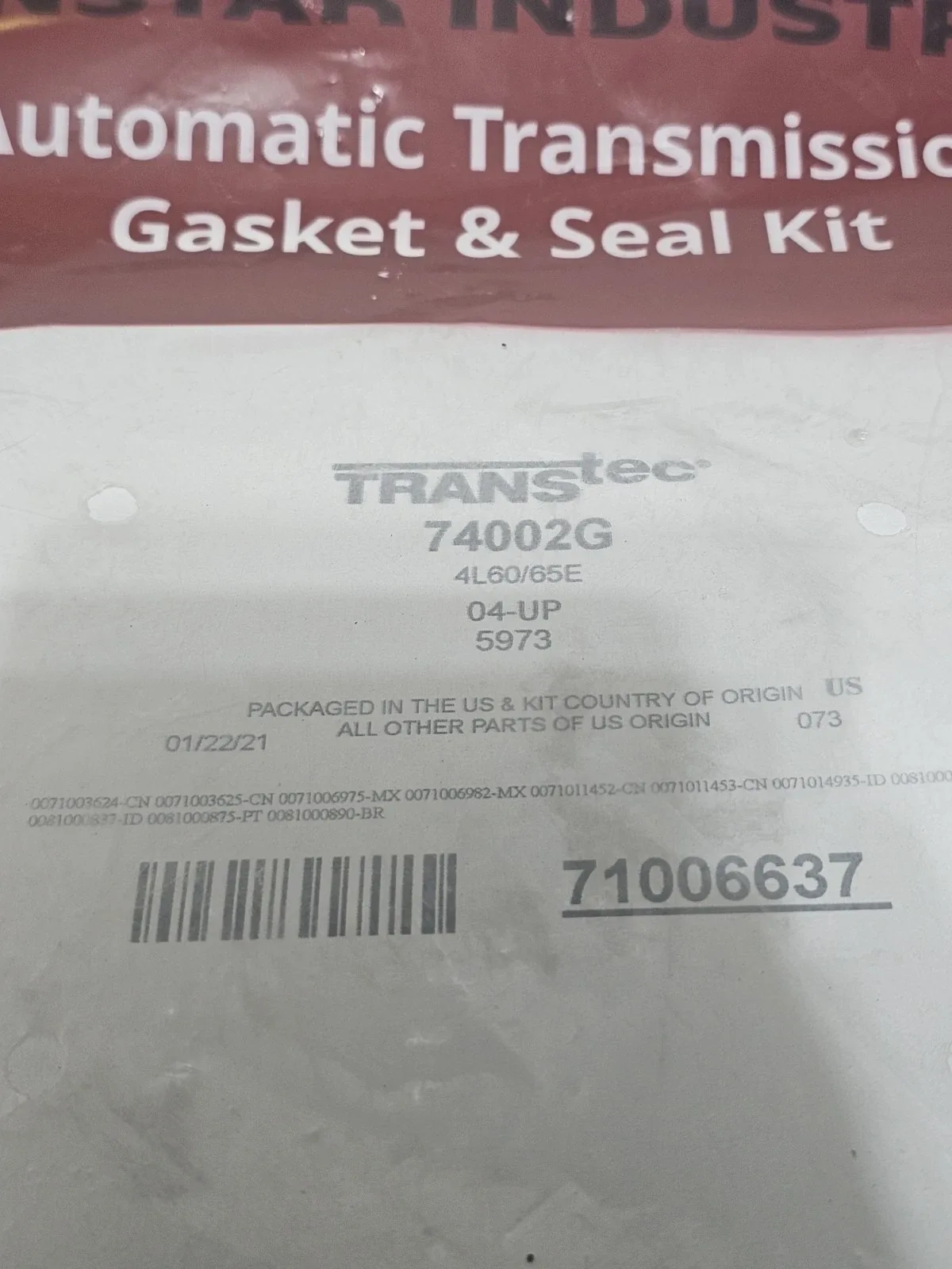 2004-Up 4L60 / 4L65E Overhaul Seal Kit - Transtec 74002G image 2