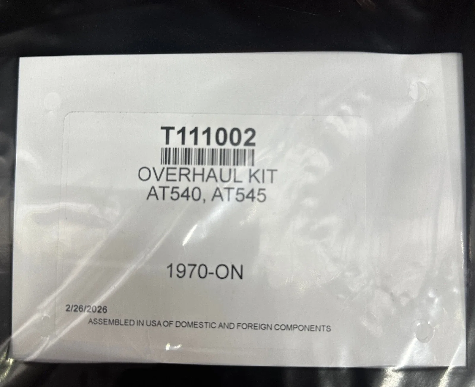 Allison AT540 / AT543 / AT545 Overhaul Kit S11900 image 2