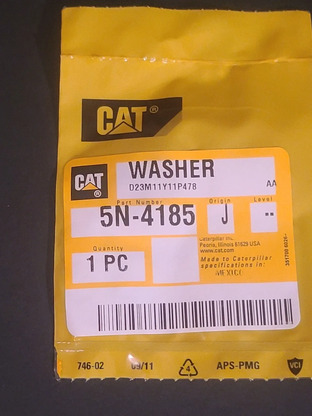 Caterpillar Allison Transmission Filter Plug Seal Ring - OEM