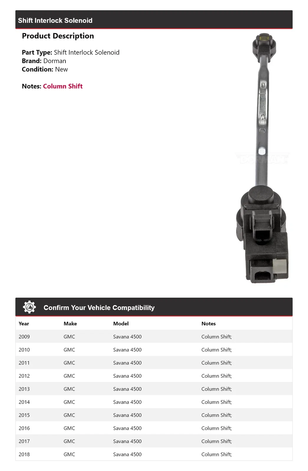 2009-2018 GMC Savana 4500 Shift Interlock Solenoid - Dorman 892DJ30 image 2