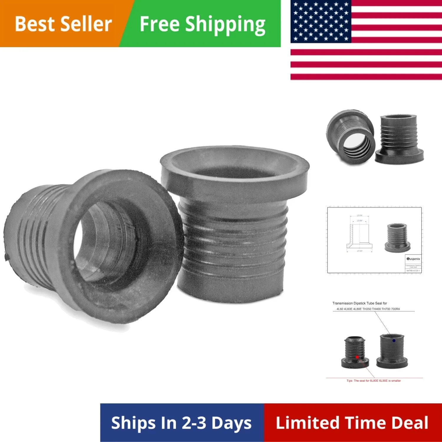 2pcs Transmission Dipstick Tube Seals Grommets for 4L60 – Black Rubber