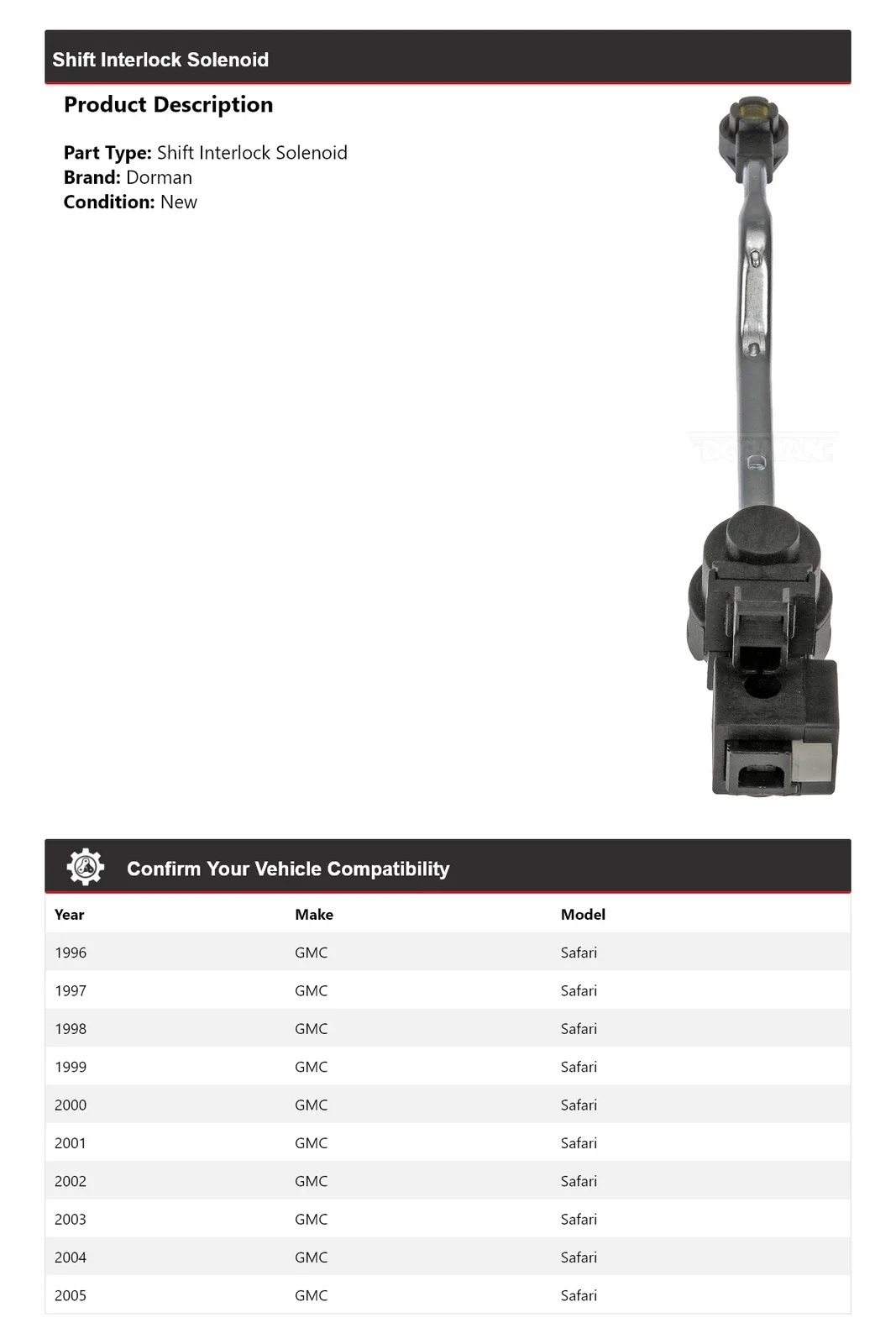 1996-2005 GMC Safari Shift Interlock Solenoid - Dorman 676NA46 image 2