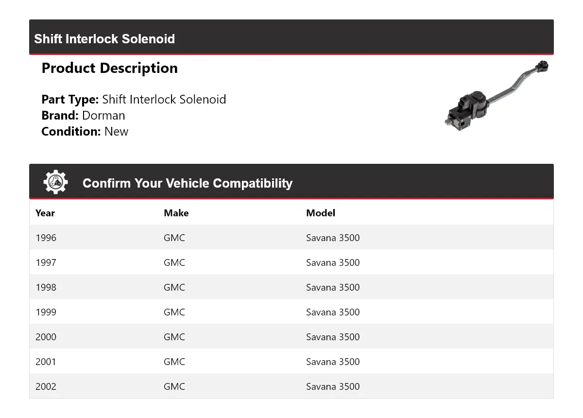 1996-2002 GMC Savana 3500 Shift Interlock Solenoid - Dorman 598EX39 image 2