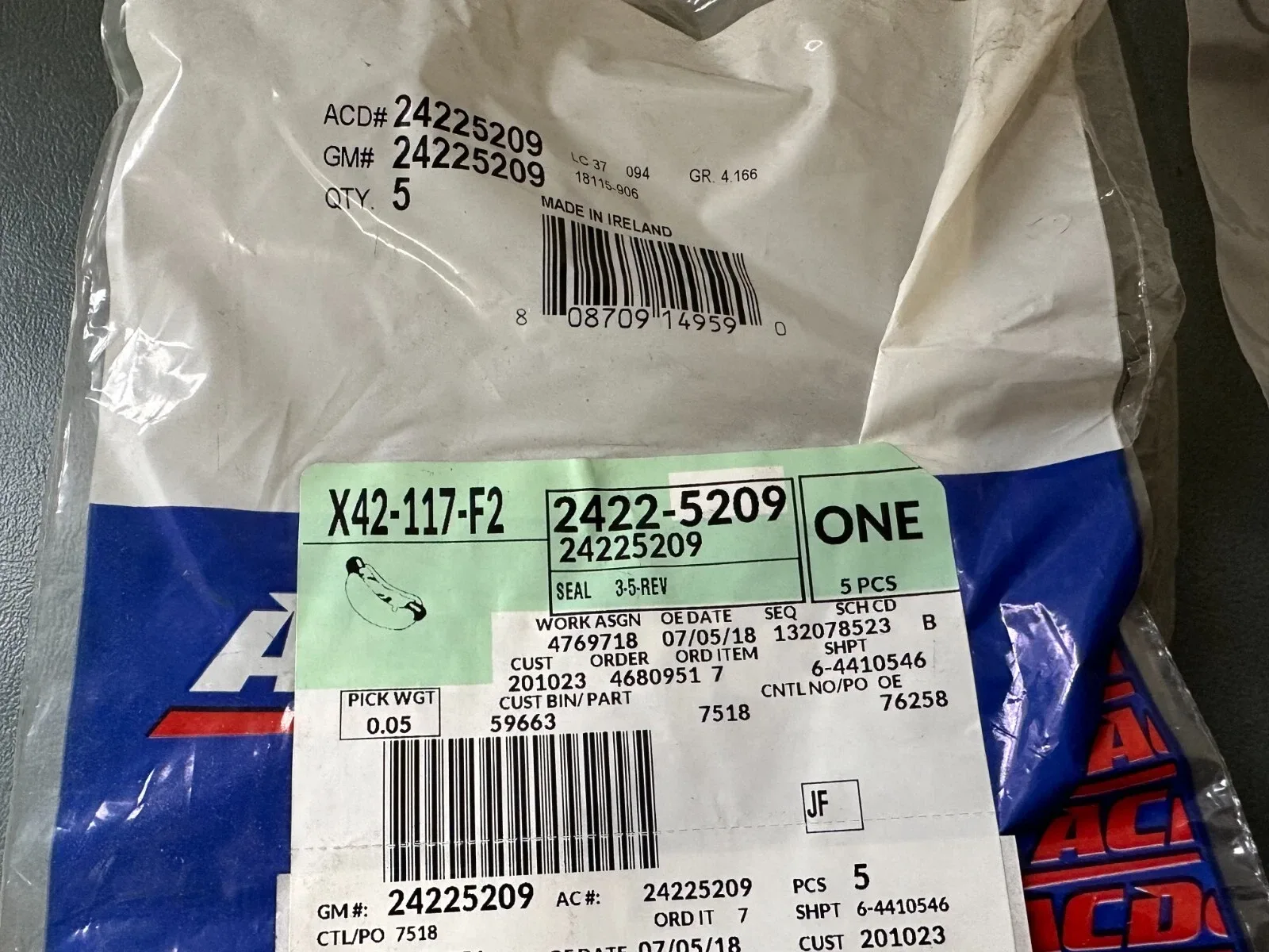 2013-2019 GMC Acadia Automatic Transmission 3-5-Reverse Clutch Piston Seal MPN 24225209 image 2