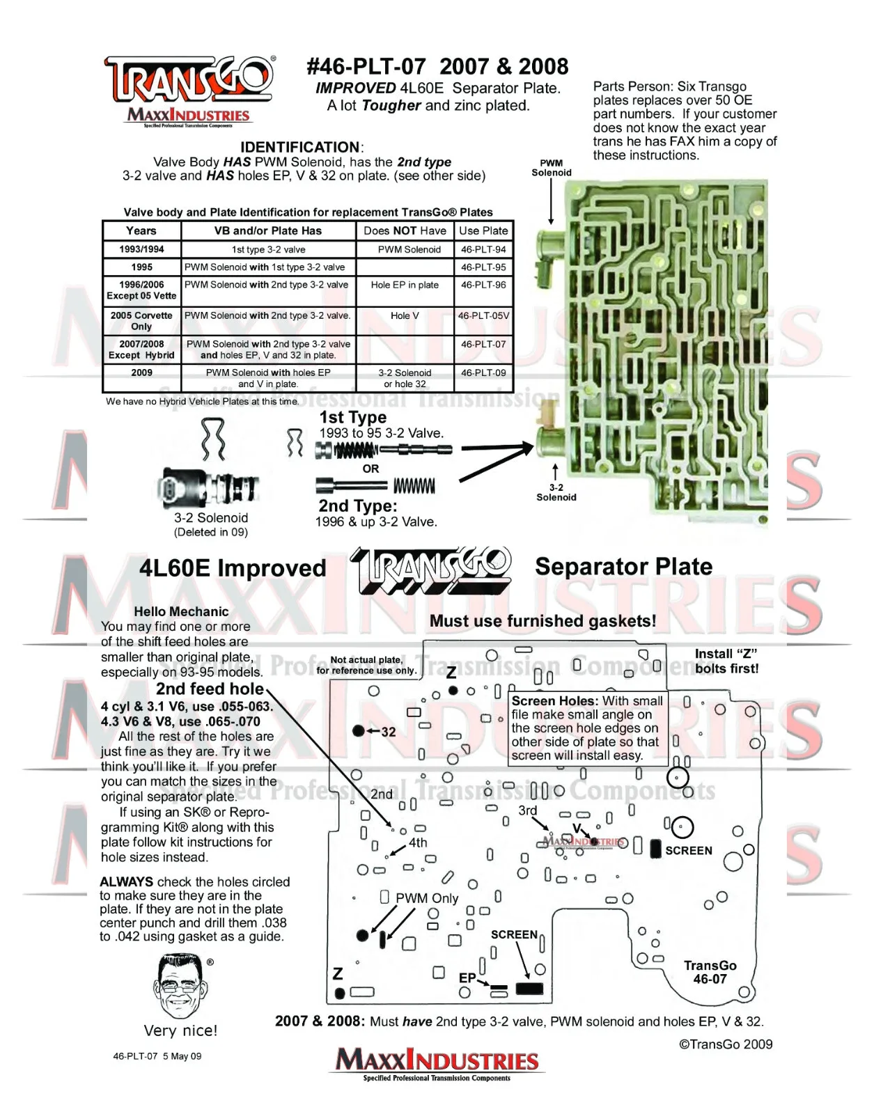 Transgo 46-PLT-07 4L60E Valve Body Separator Plate (Except Hybrid) image 2