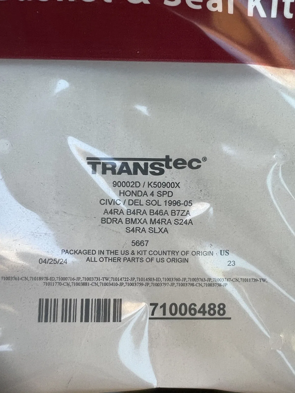Transtar Honda Civic / Del Sol 4-Speed Automatic Rebuild Kit KB-593 image 2