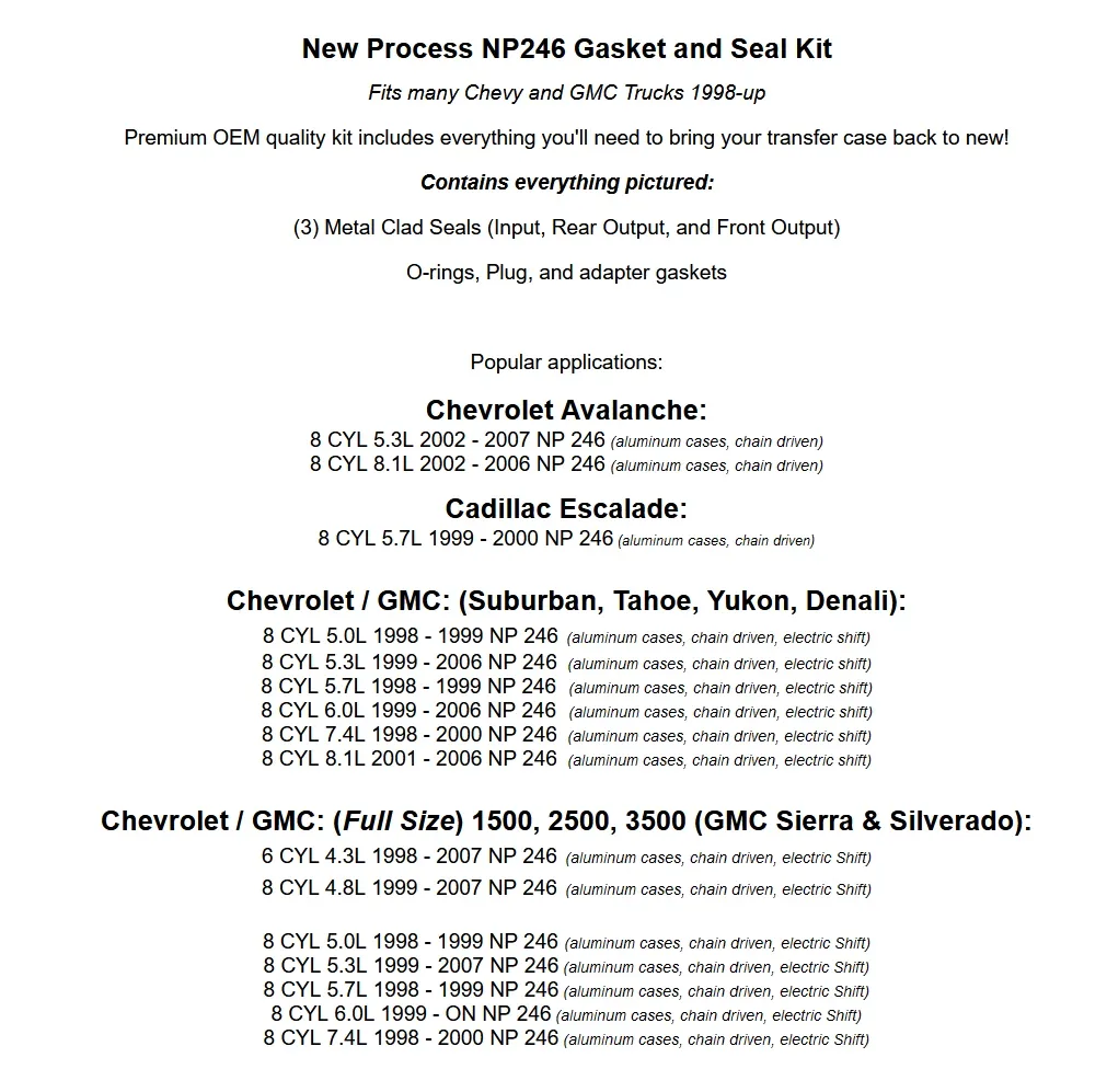 1998-on Chevy GMC Transfer Case Reseal Kit NP246/NP261 TSK246 image 3