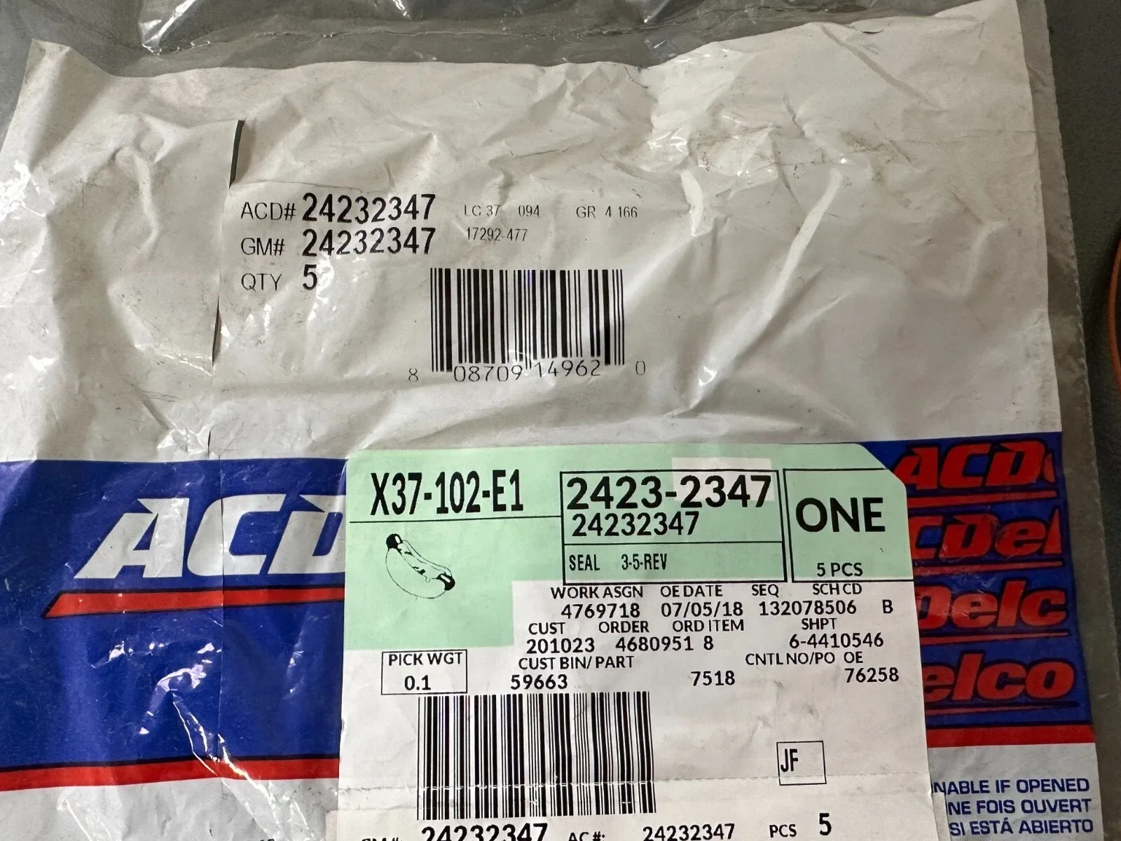 GM OEM NOS 24232347 3-5-Reverse Clutch Piston Inner Seal 2007-2019 GMC Acadia image 2