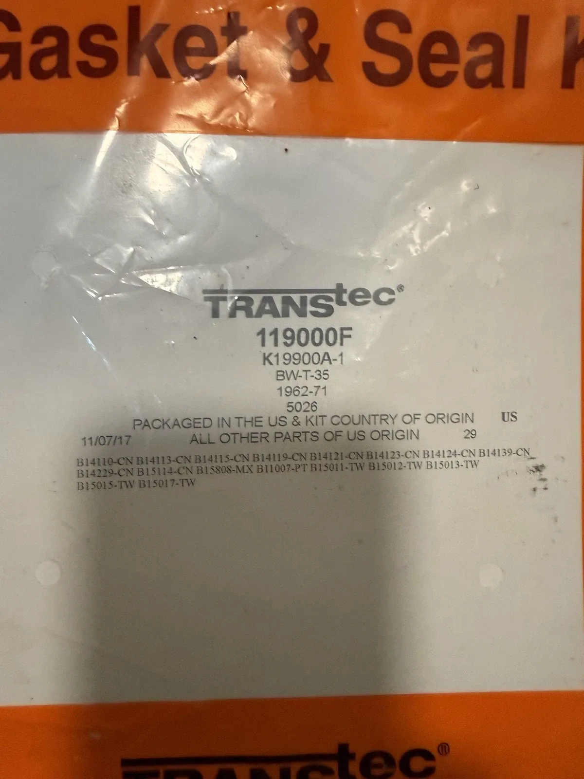 1962-1971 AMC Transmission Gasket Kit TransTec 119000F image 2