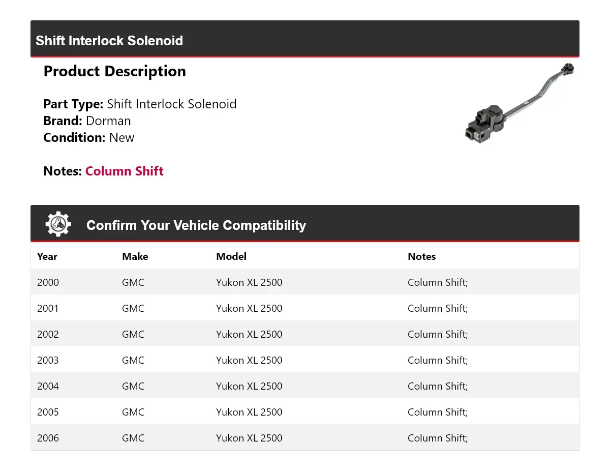 2000-2006 GMC Yukon XL 2500 Shift Interlock Solenoid Dorman 448WB33 image 2