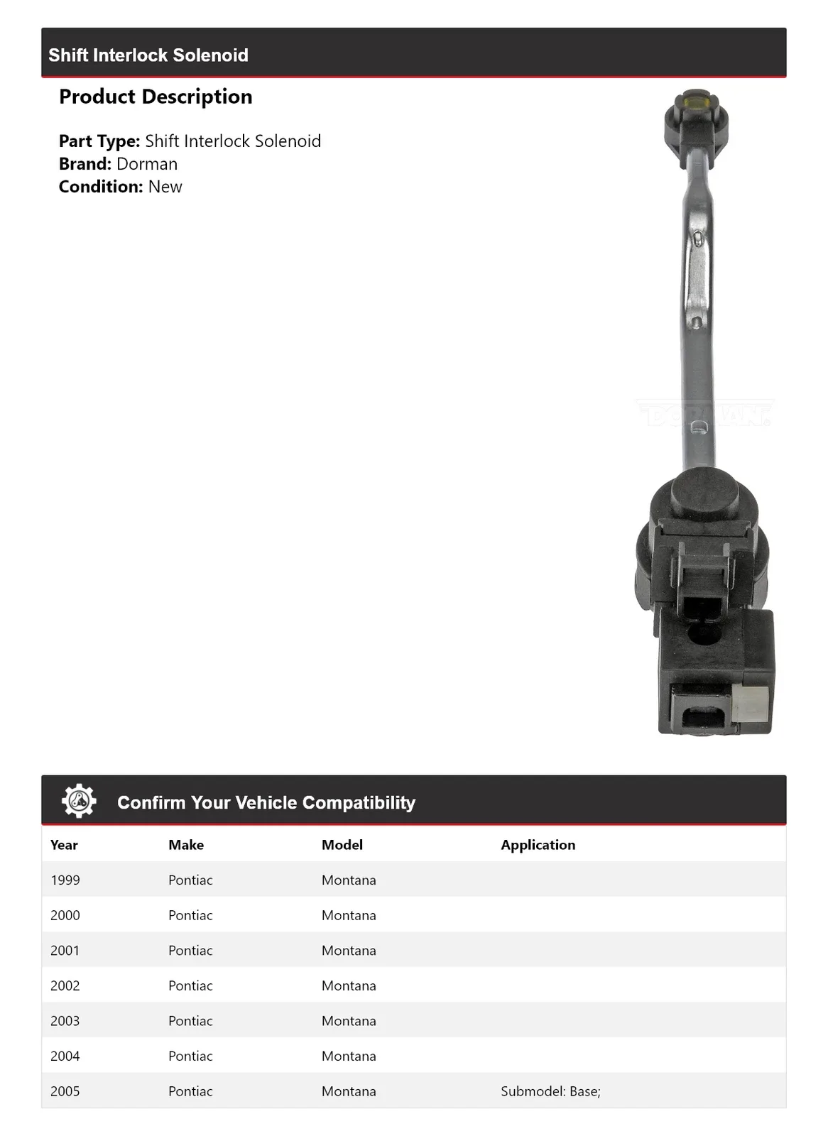 1999-2005 Pontiac Montana Shift Interlock Solenoid Dorman 673HD53 image 2