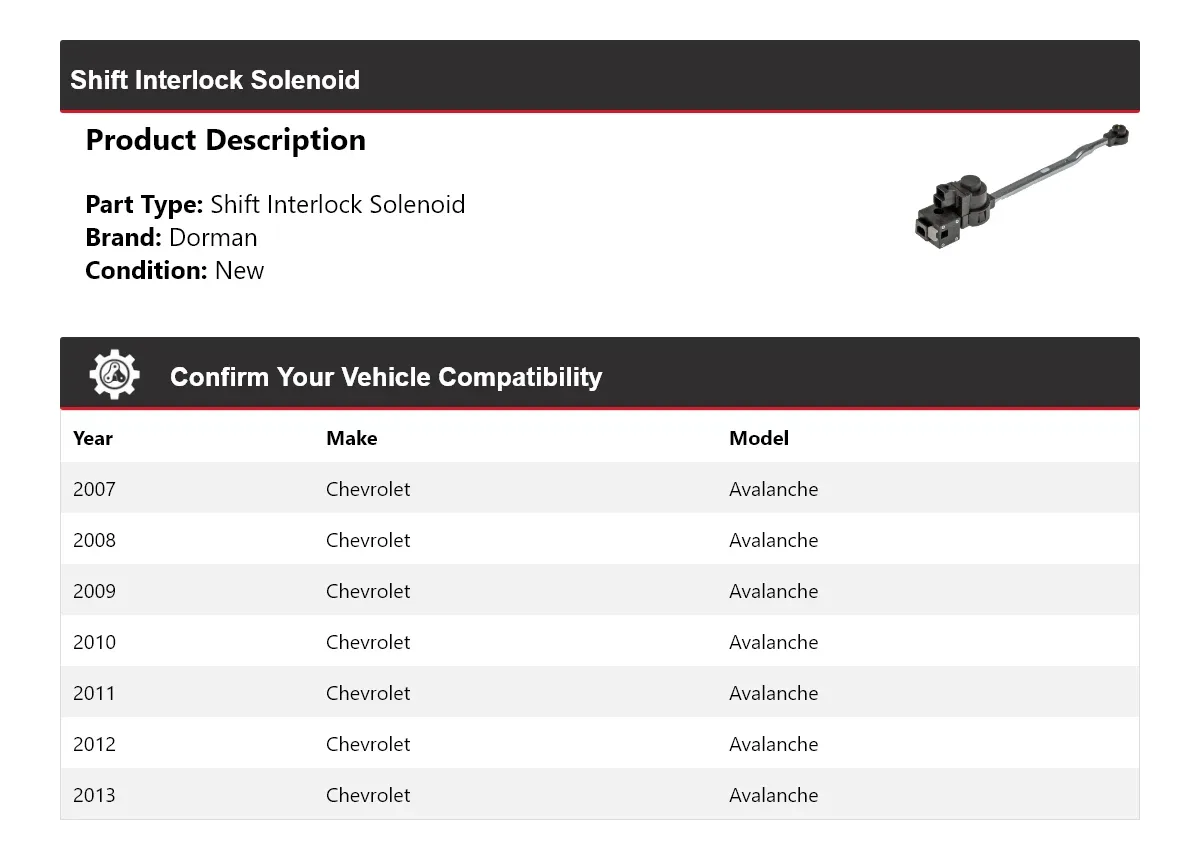 2007-2013 Chevrolet Avalanche Shift Interlock Solenoid Dorman 623UV90 image 2