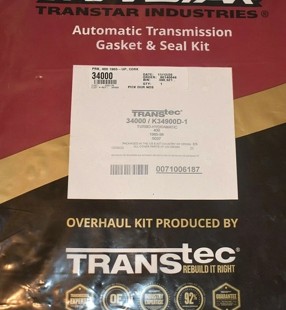 1965-1996 GM TH400 Transmission Paper Gasket & Rubber Seal Kit - Transtec 34000 K34900D-1 image 3