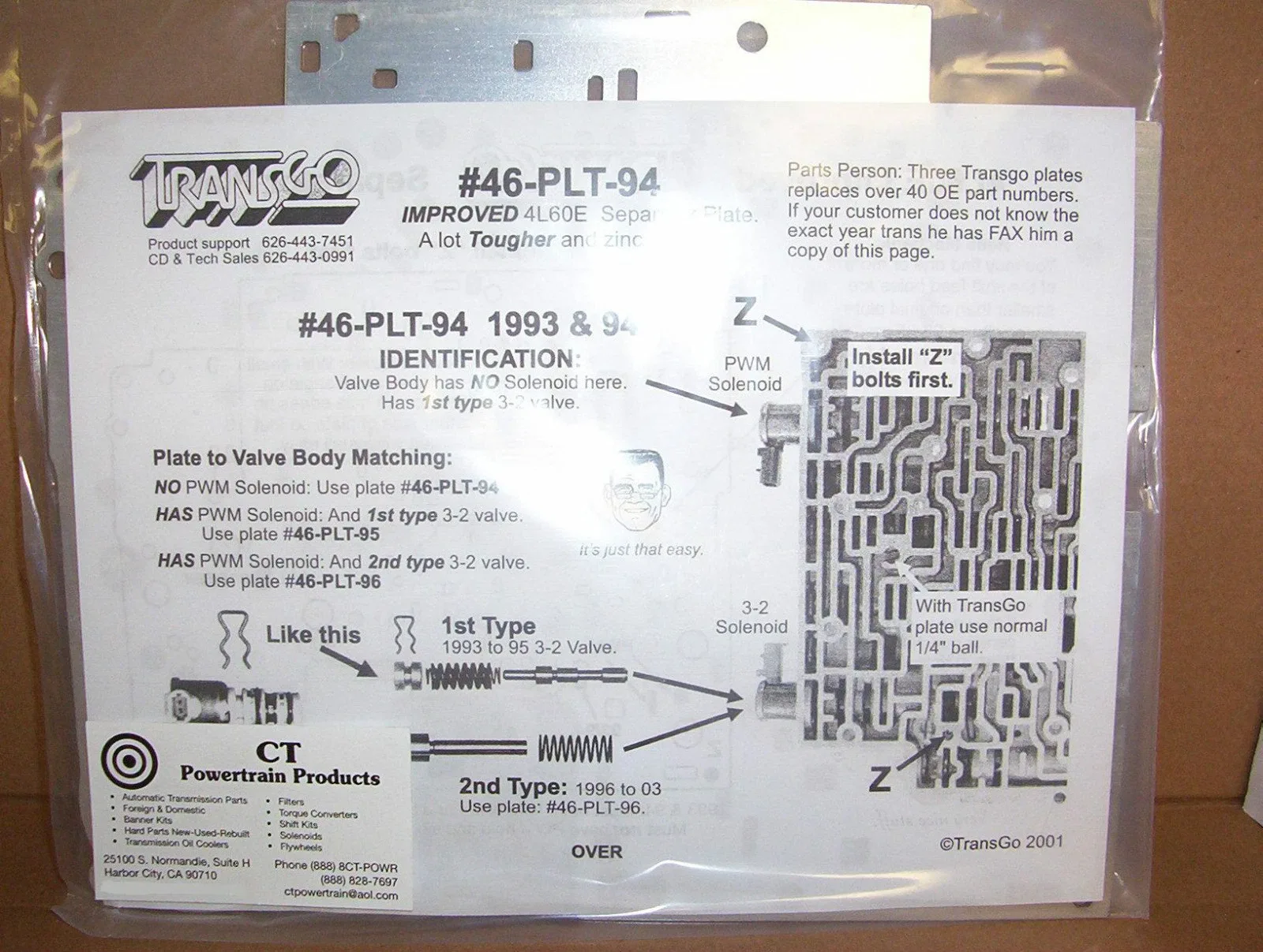 1993-1994 4L60E Valve Body Separator Plate TransGo 46-PLT-94