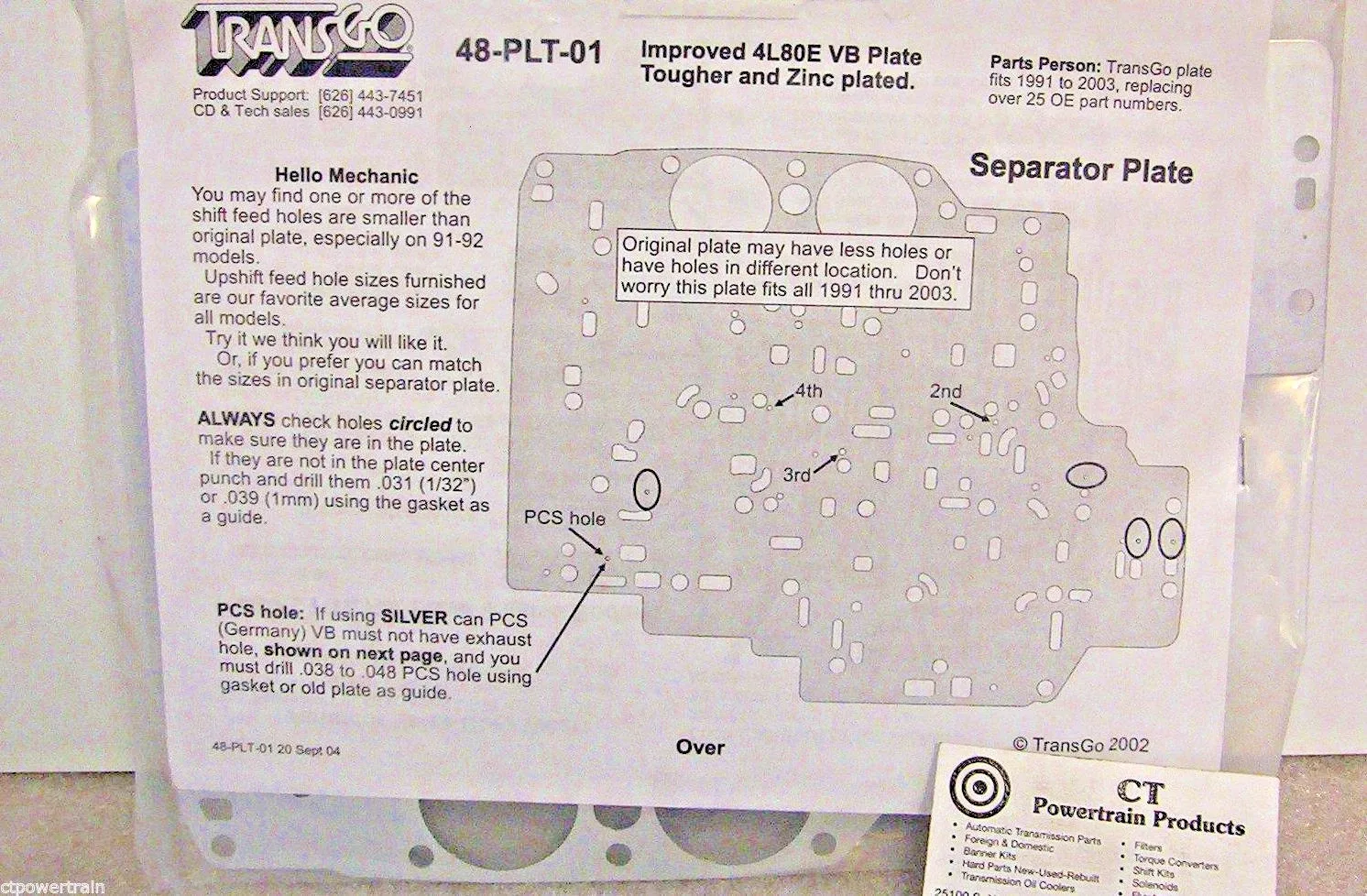 1991-2013 GM/Chevy 4L80E/4L85E Valve Body Separator Plate - TransGo 48-PLT-01 image 2