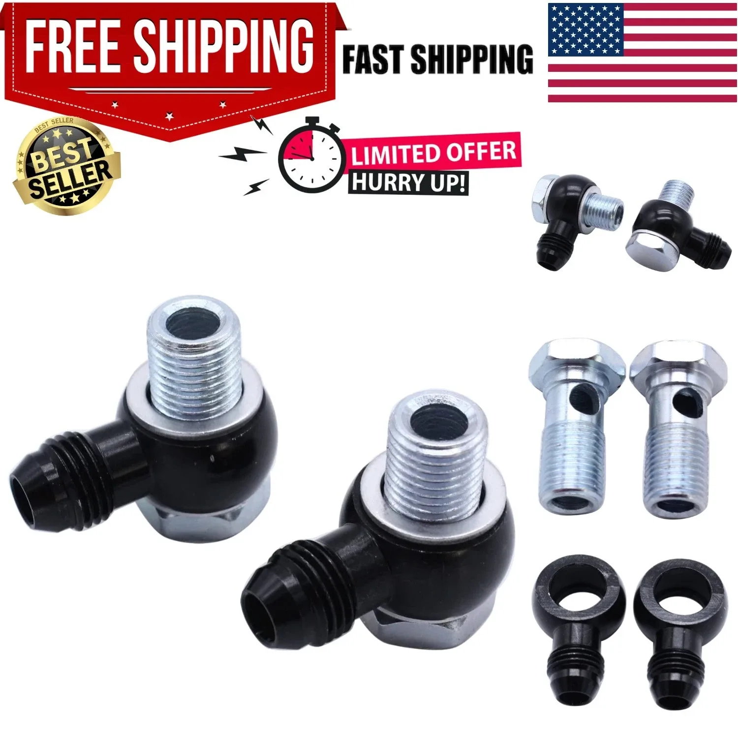 90° 3/8" Banjo Fittings for 4L80E Transmission Oil Cooler - 2PC